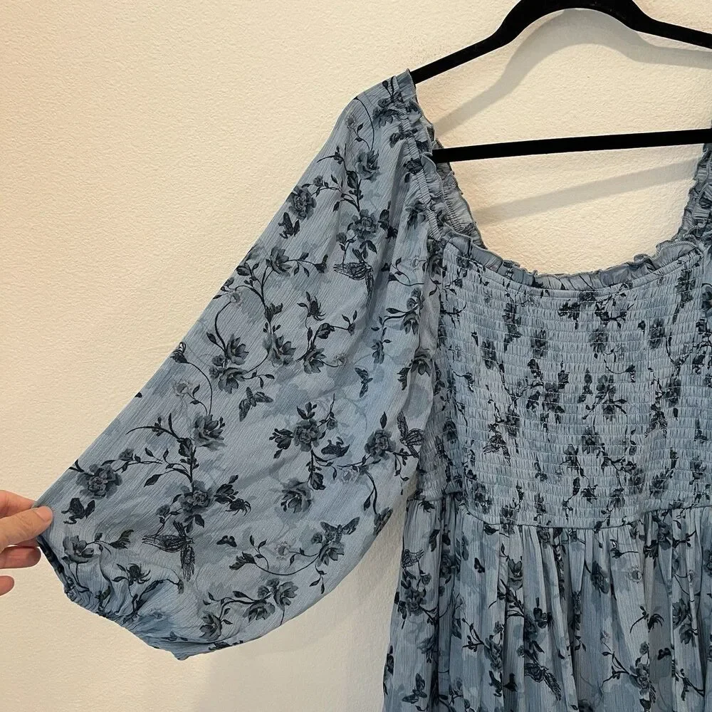 Torrid Women’s Skater Blue Floral Midi Dress Size 2 Lined Pockets Softgirl Fairy - Picture 3 of 10